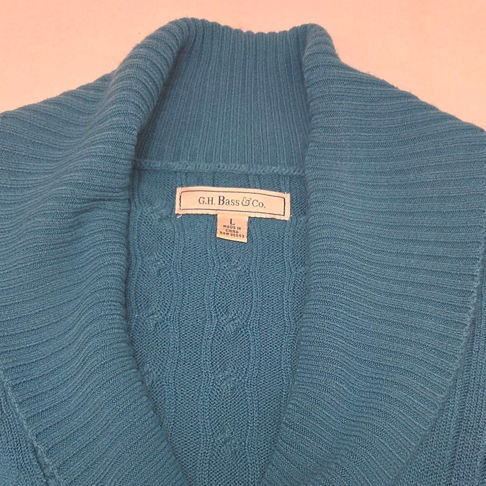 Women's G.H. Bass & Co. Teal Cable Knit Cowl Neck Sweater L - Picture 5 of 10